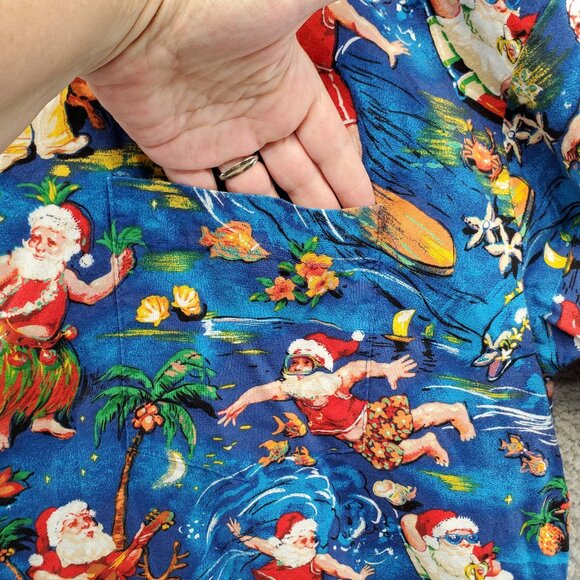 Yo Wear Hawaiian Grampcore Santa Claus Surfing Aloha Short Sleeve Size XL Blue - Picture 2 of 8